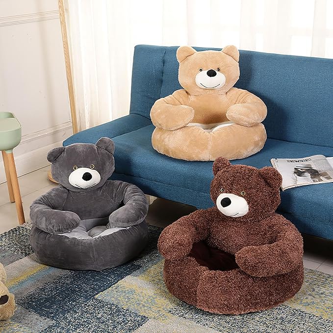 Dog Sofas & Chairs, pet Shape Sofa, Slip Resistant Dog cat Furniture, Adorable Bear Shaped Pet Sofa Bed, Washable Dog cat Couch, Plush Soft Couch for Dogs and Cats XL(bottomDiameter77cm) Brown+mat