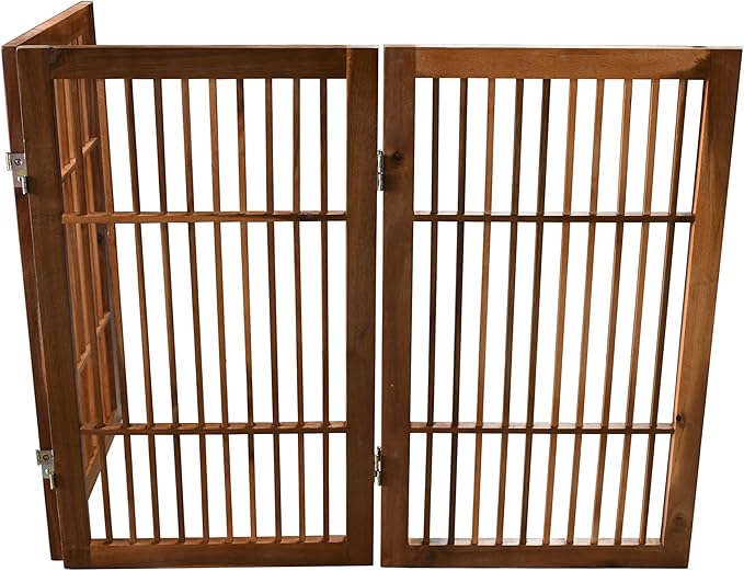 Urnporium Pet Dog Gate Freestanding, Strong Durable Folding Wooden Fence, Portable Acacia Hardwood Safety Barrier for Indoor & Outdoor Use (Brown Pet Gate, 3 Panel 30" Tall)