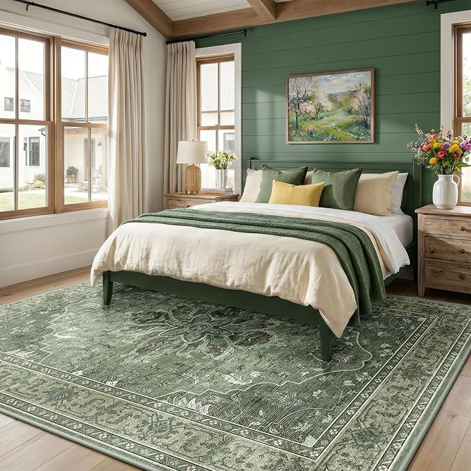 RELEANY Area Rugs Large 9'x12' Washable Non-Slip, Floral Vintage Distress
