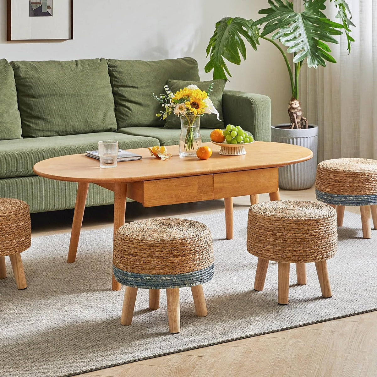 YMYNY Foot Stool, 12.6" Small Ottoman, Round Footrest,Natural HBD027N