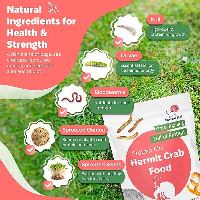 Protein Mix Hermit Crab Food – Insects, Krill & Sprouted Grains – Great as Topper – 56g – Snout and Shell