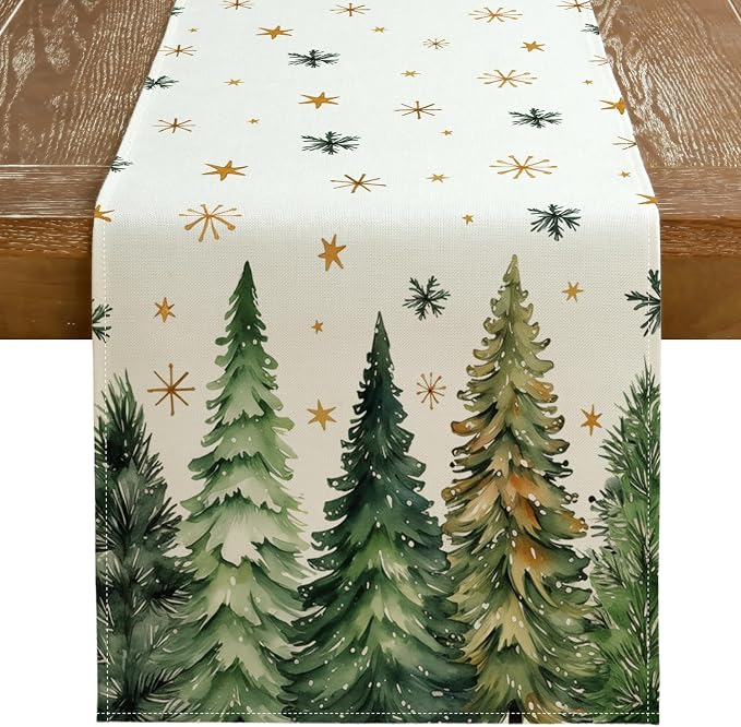 Christmas Table Runner 13x60 Inch, Xmas Tees Snowflakes Holiday Decorative