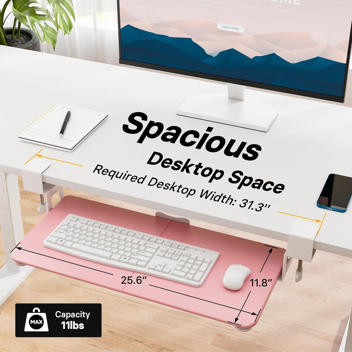 BONTEC Under Desk Keyboard Tray, Pull-Out Keyboard & Mouse Platform