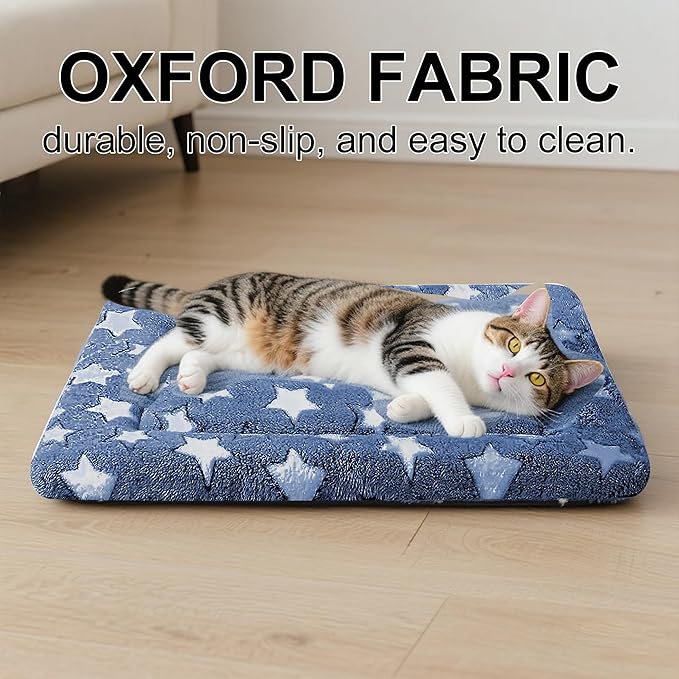Dog Bed Mat - Comfortable Dog Kennel Pad, Multi-Purpose Crate Bed Mats for Dogs & Cats (NavyBlue&Stars, 18" L x 14" W x 1.5" Th)
