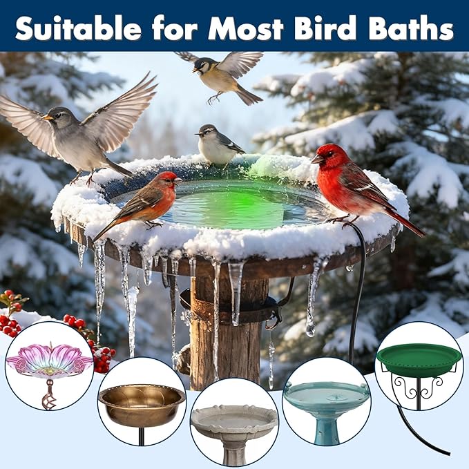 2 Pack Outdoors 100W Bird Bath Heater for Winter,Birdbath Deicer Pond De-icer Thermostatically Controlled Birdbaths Water Heater with 5.9 Ft Power Cord and Working Indicator Light