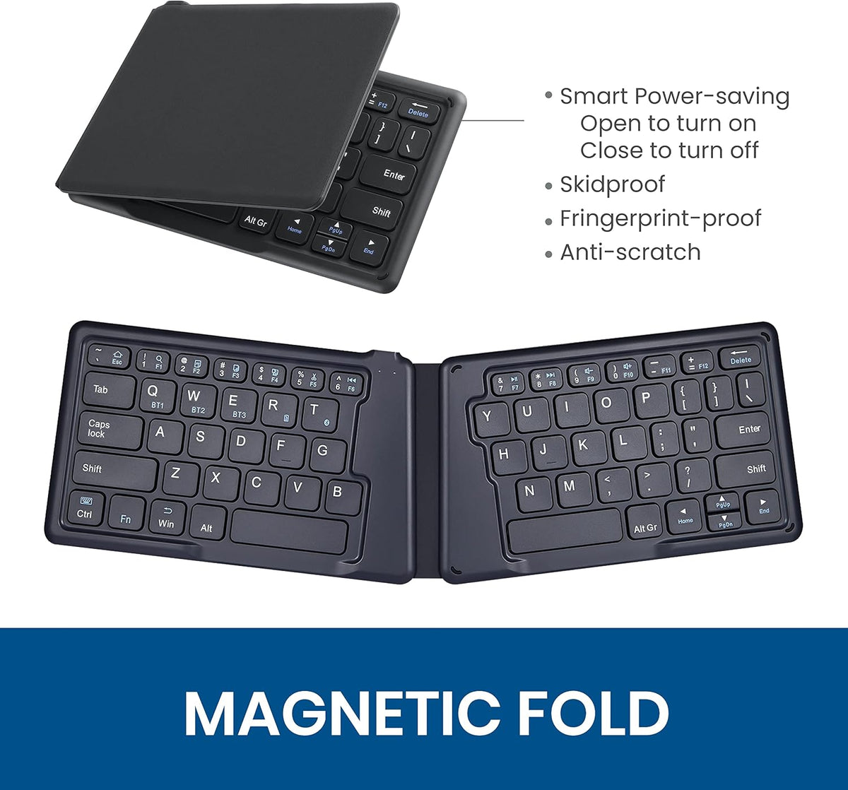 Perixx PERIBOARD-805E, Wireless Foldable Ergonomic Bluetooth Keyboard, Ultra-Thin X Type Keys, Compatible with iOS, Android, or Windows Smartphone, Tablet, or Laptops, US English