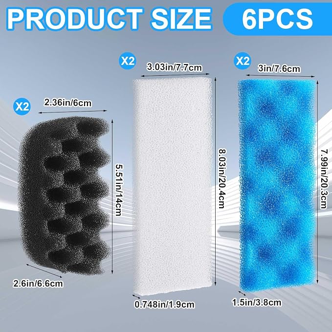 6 Pcs Aquarium Filters Bio Sponge Sets Compatible