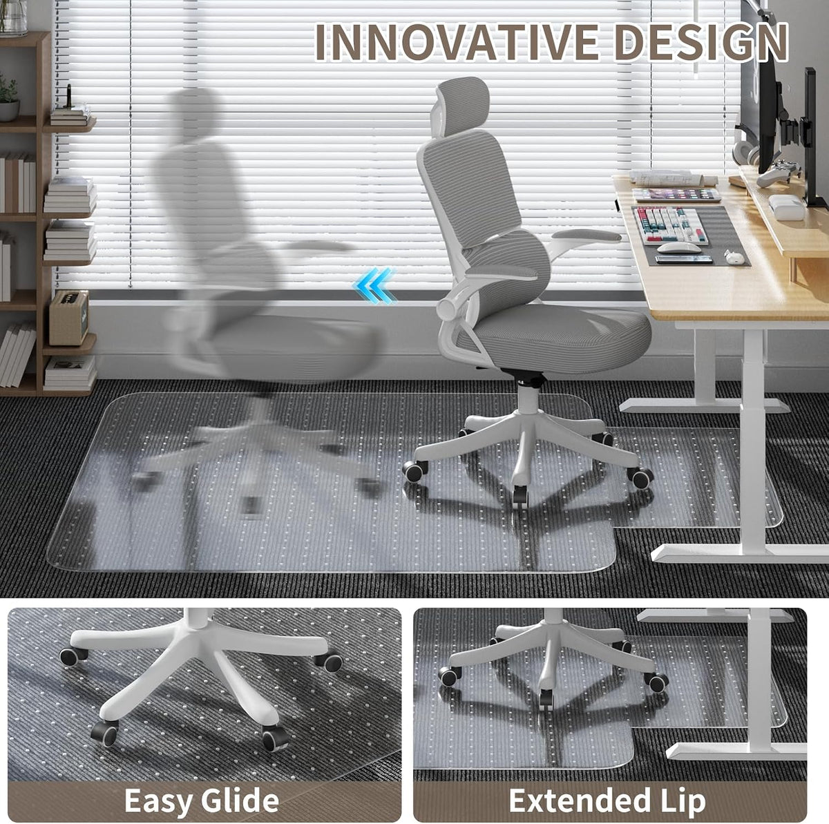 Office Chair Mat for Low Pile Carpet, 48"x60" Clear Smooth Glide with Lip