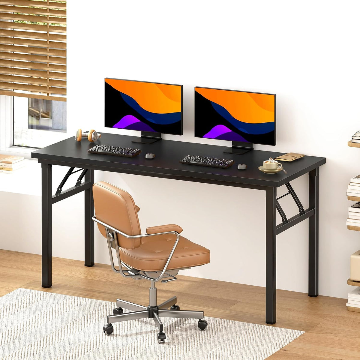 Need Office Computer Desk 54.3 Inch Sturdy Folding Laptop Table Black