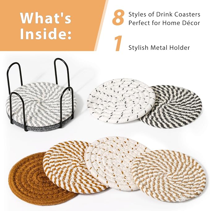 8 Style Drink Coasters with Holder, Absorbent Coasters
