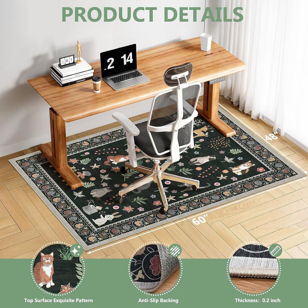 Office Chair Mat for Hardwood Floor & Tile Floor,48"X 60"-Colorful Animals