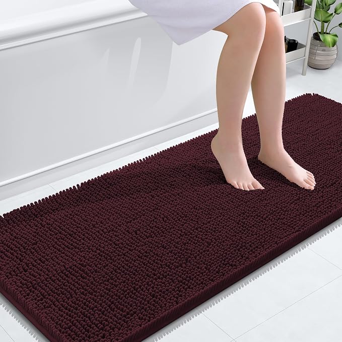 OLANLY Bathroom Runner Rugs 59x24, Soft Absorbent Chenille Bath Rugs, Rubber