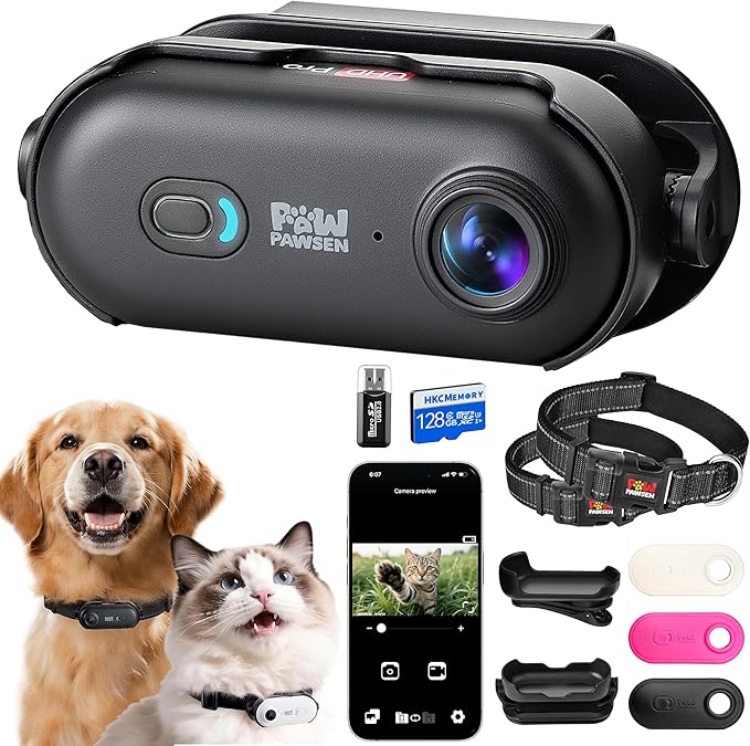 4K UHD Dog& Cat Pet Camera Collar, Video Recorder with Phone App View, Outdoor & Indoor POV Action Cam for Cat & Dogs Black - 2 Adjustable Black Collars (XS 8-12 in, M 14-20 in), 128g