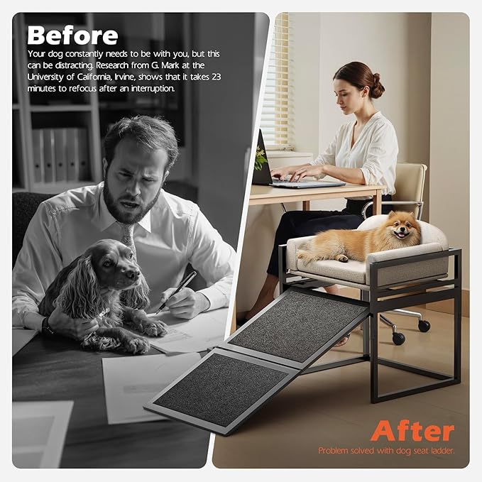 AZV Non Slip Dog Stairs Ramps for High Bed,Extra Wide Seat Chairs Mate for Small Puppy,Metal Frame Steps for Doggie to Get on Bed with Platform,Office Window Old Doggy Couch,Dachshunds Ladder Khaki