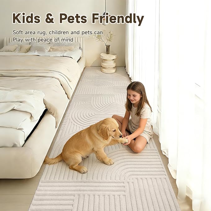 Pauwer 3x12 Washable Area Rugs for Living Room Modern Beige Solid Color Soft