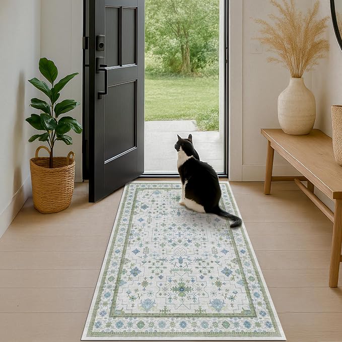 Blue and Green Washable Rugs 3x4