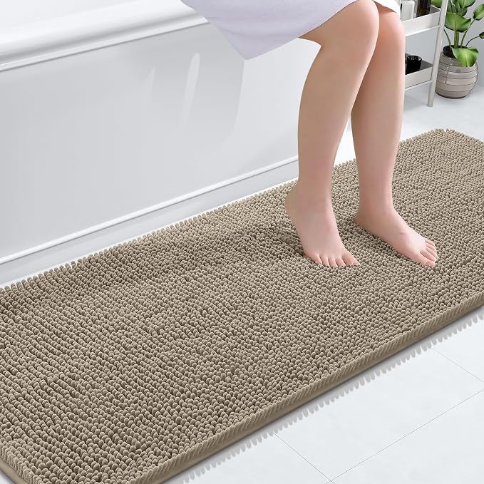 OLANLY Bathroom Runner Rugs 70x24, Soft Absorbent Chenille Bath Rugs, Rubber