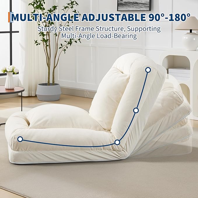 GarveeHome Human Dog Bed for Adult, Comfy Lazy Sofa Bed with 2 Pillows & 5 Adjustable Position, Chenille Upholstered Lounge Chair for Living Room Bedroom Beige