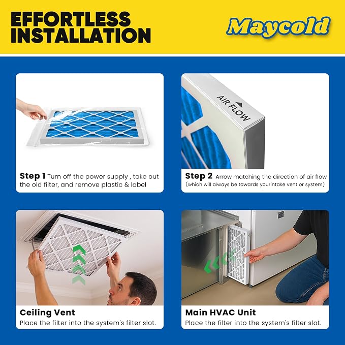 Maycold 16x20x1 MERV 11 Air Filters, Pleated HVAC Furnace Filter