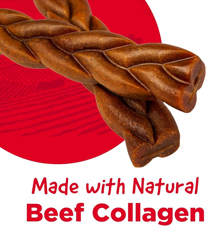 Country Kitchen Beef Collagen Braids, Rawhide Free Dog Chews, Made with Natural Beef Collagen, for Medium & Large Dogs, Made in The USA, 7.2 oz, 4 ct