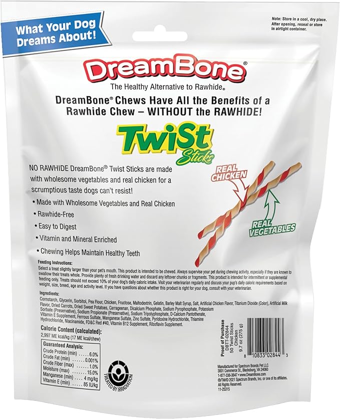 DreamBone Twist Sticks, Made with Real Chicken, Rawhide-Free Chews for Dogs, 50 Count (3 Pack)