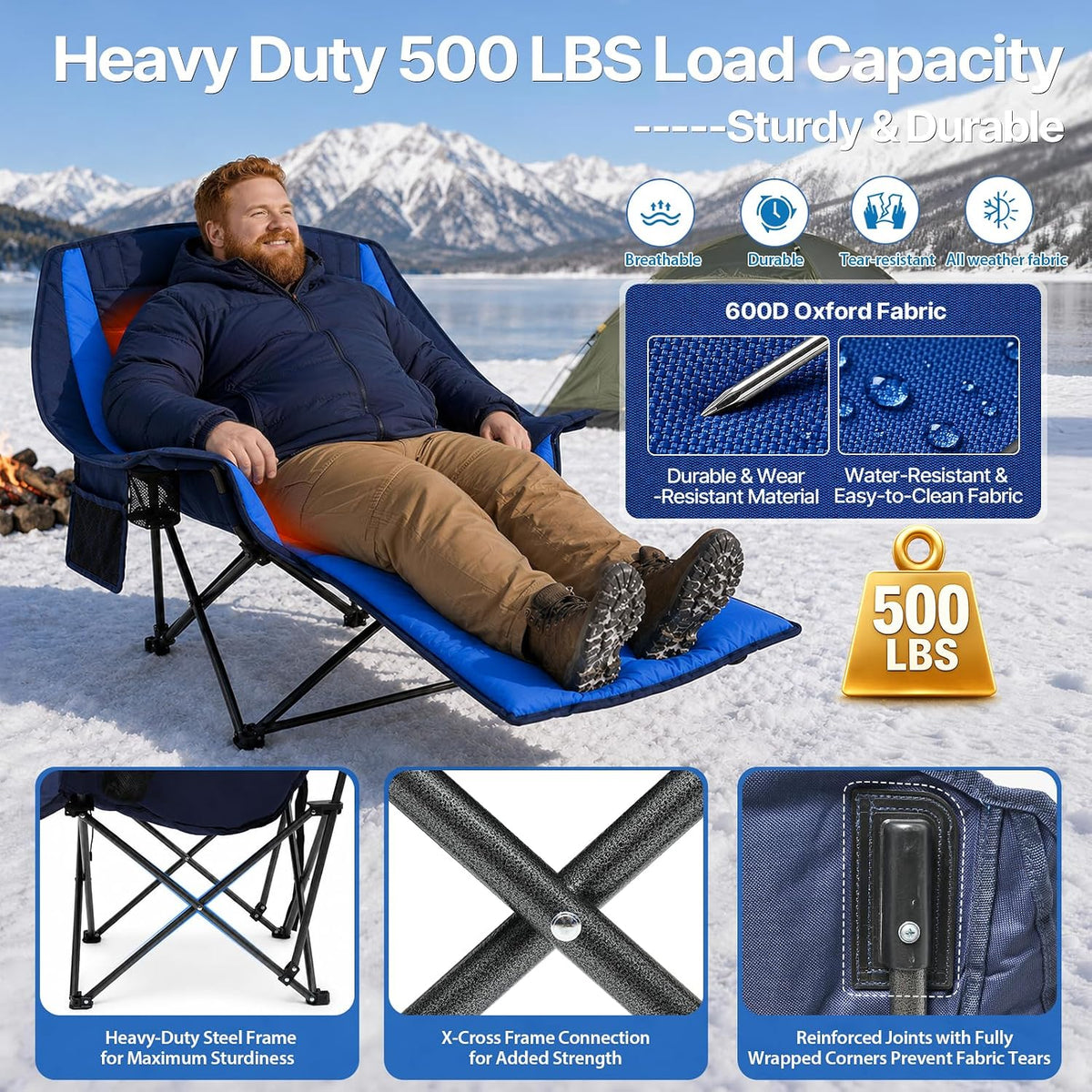 ZENPETIO Oversized Heated Camping Chair with 20000mAh Battery & Footrest