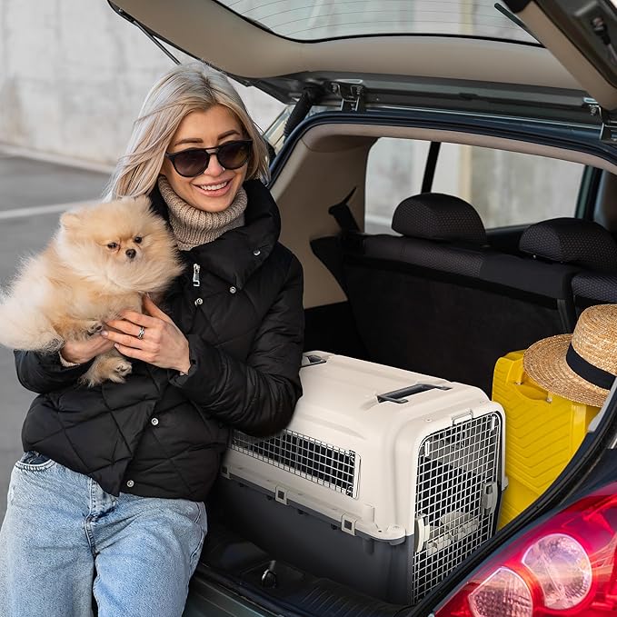 Elevon Plastic Kennels, Plastic Dog Crate, Airline Approved Pet Carrier for Dogs and Cats Longer Traveling, XL