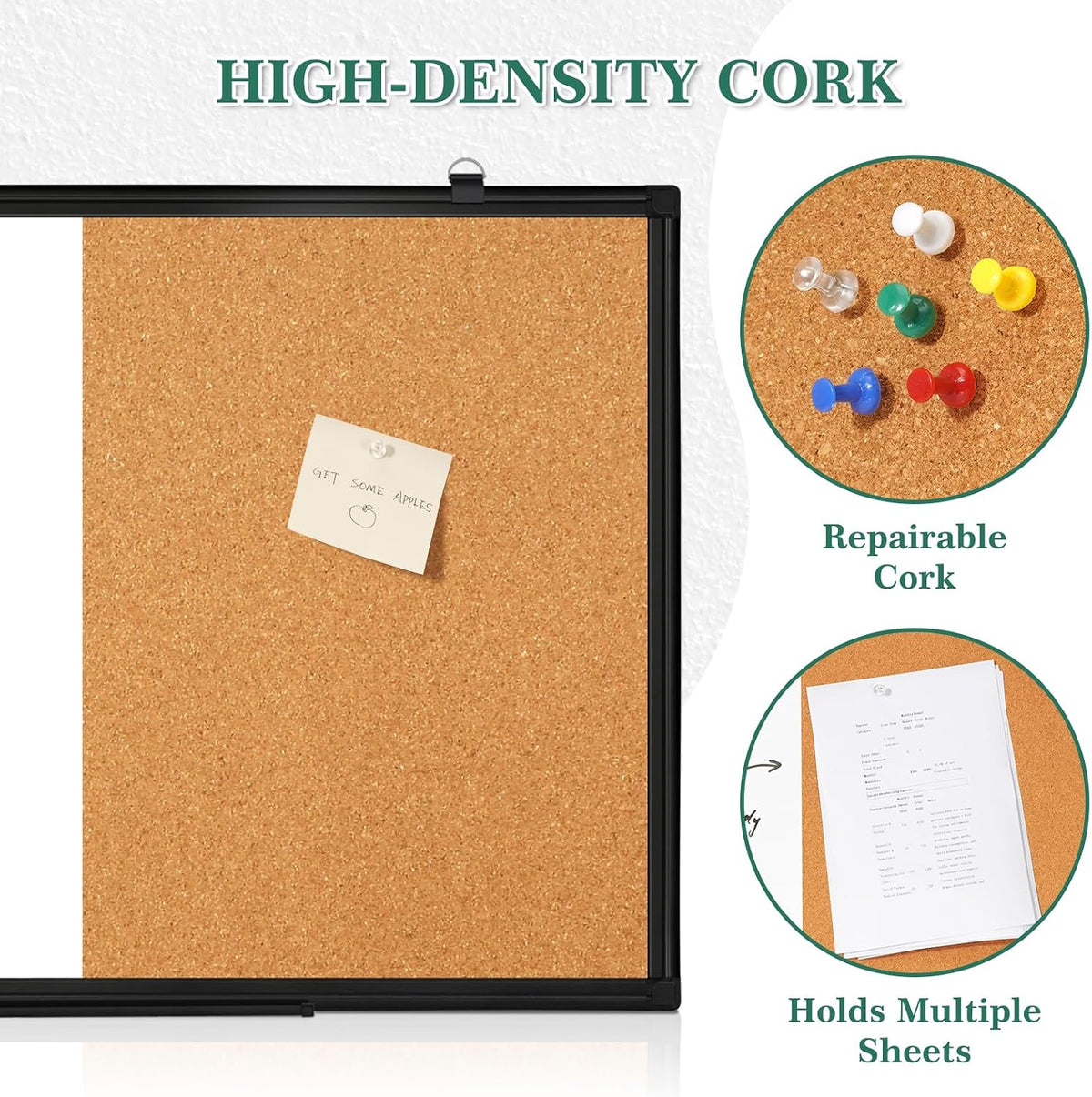 White Board Cork Board Combo for Wall, Double Sided Magnetic