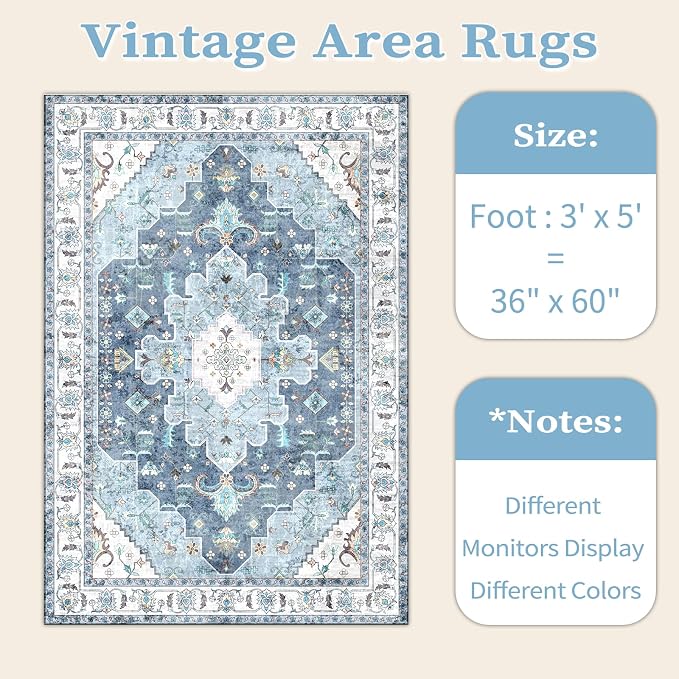SERISSA Area Rug 3x5 Boho Blue Rugs