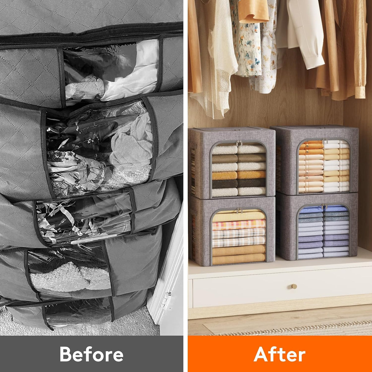 Lifewit 4 Pack Clothes Storage Bins with Metal Frame, Stackable Storage Box