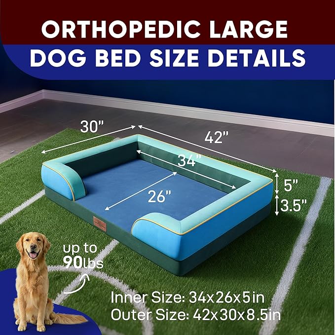 Comfort Expression Orthopedic Dog Bed for Extra Large Dogs 42x30 Inch, Waterproof Egg Crate Foam XL Pet Bed with Removable Bolsters, Dog Couch with Washable Cover & Non-Slip Bottom, Dallas
