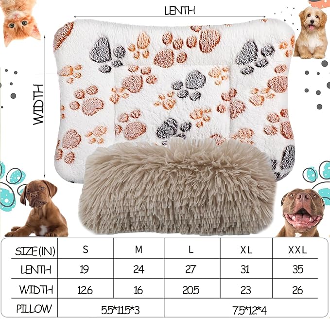 Dog Mat for Crate With Calming Pillow, Portable Pet Liner Travel Bed, Medium Size Fluffy Kennel Pads, Washable 24x15inches