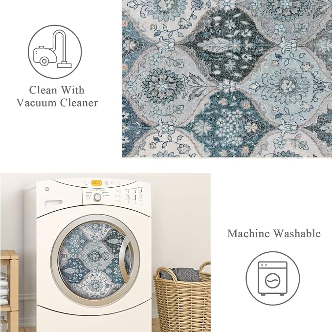 Lahome Moroccan Washable Runner Rug, Oriental Non-Slip Hallway Rug Carpet