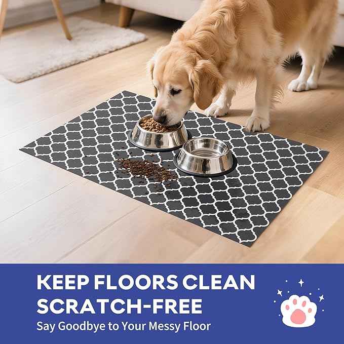 Cooyes Large Dog Food Mat 16"×24", Ultra-Absorbent Dog Bowl Mat for Food and Water, Pet Feeding Mat with Non-Slip Back, Cat Placemats with Water-Locking Bottom That Protects Floors