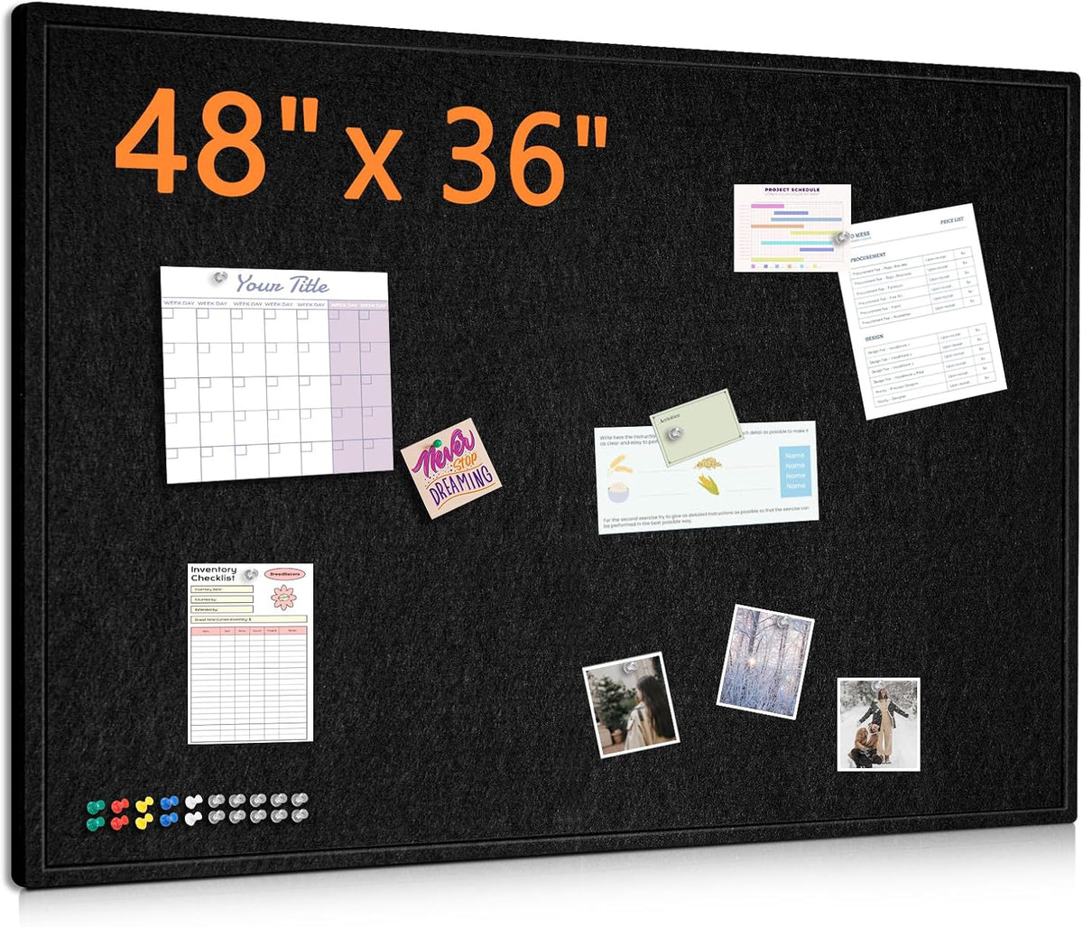 DOLLAR BOSS Large Bulletin Board 48"x36" Foldable Felt Cork Board, Black