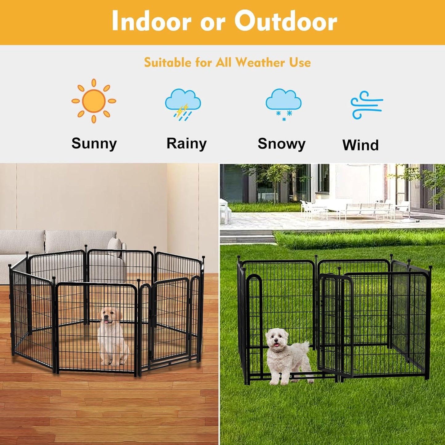 Outdoor Dog Playpen 40inch 14 Panels, Puppy Playpen Indoors, Metal Dog Pen Heavy Duty Pet Puppy Exercise Pen for Rv Camping Garden Yard, Wide Door Low Threshold Pet Fence Total 31 Ft(L)