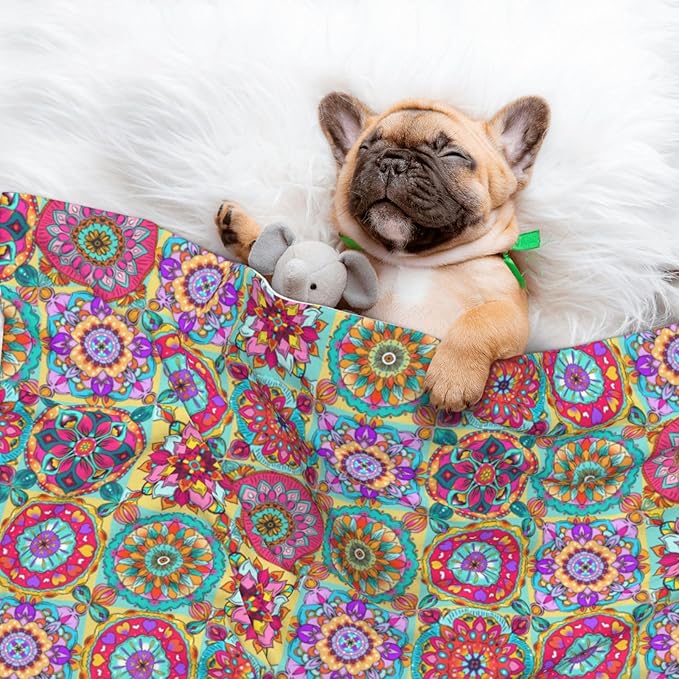 Boho Throw Blanket - Colorful Bohemian Floral Blanket for Dog Cat Pet Blankets 30x20 for Couch Sofa Bed