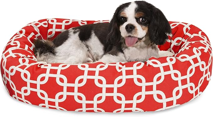 Majestic Pet 24 Inch Links Sherpa Calming Dog Bed Washable – Cozy Soft Round Dog Bed with Spine for Head Support - Fluffy Donut Dog Bed 24x19x7 (inch) – Round Pet Bed Small - RED