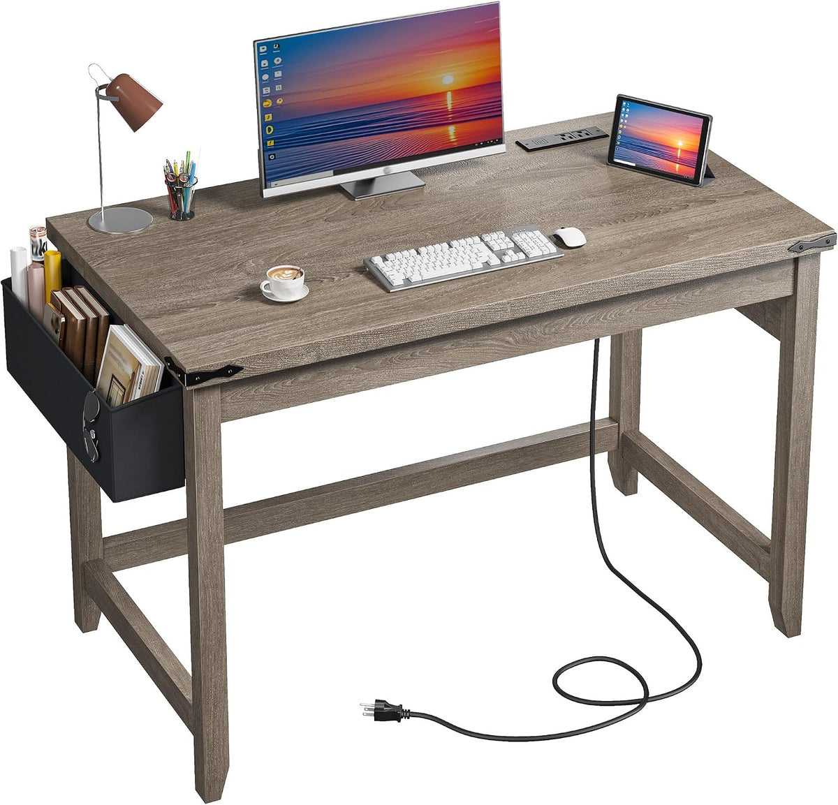 EnHomee 40" Writing Desk with Storage Bag & Power Outlet for Small Spaces