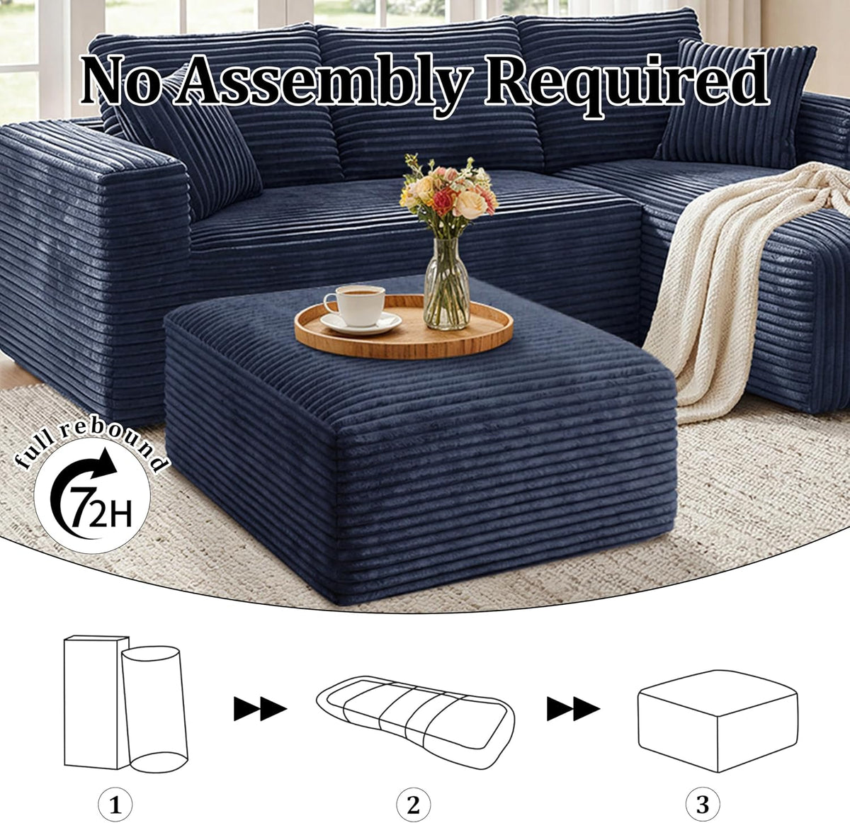 Boneless Ottoman, Modern Corduroy Cloud Foot Rest Foam Support, Oversized Modular Sectional Sofa Stool for Living Room, Bedroom & Small Spaces, No Assembly Required