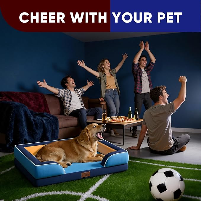 Comfort Expression Orthopedic Dog Bed for Extra Large Dogs 42x30 Inch, Waterproof Egg Crate Foam XL Pet Bed with Removable Bolsters, Dog Couch with Washable Cover & Non-Slip Bottom, Houston