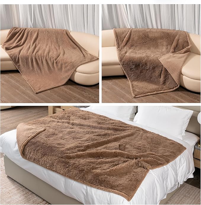 Waterproof Dog Blanket Brown Fluffy Long Faux Fur Pet Throw Blankets 28x20in for Couch Love Bed Cover Washable(Brown,XS)
