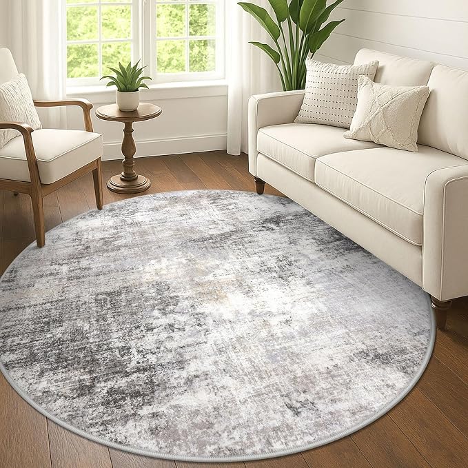 IOHOUZE Abstract Round Area Rug 6 Ft Washable Circle Rugs Large Round Rug Non