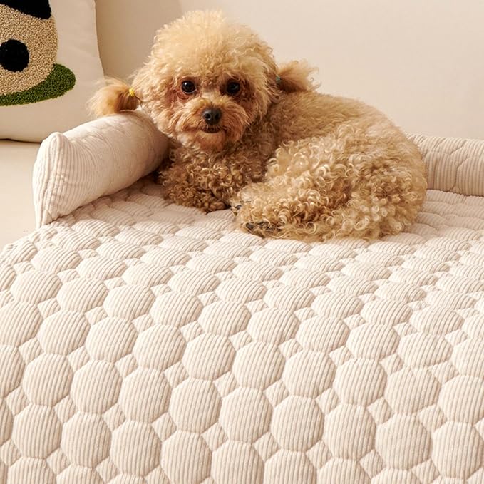 Pet Couch Covers for Sofa, 29" L × 29" W Calming Dog Bed Fluffy Dog Plush Mat for Furniture Protector with Bolster, Washable Removable Couch Cover for Small, Medium, Large Dogs and Cats (White)