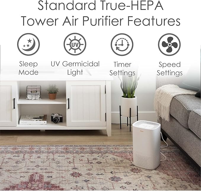 Crane Air Purifier with True HEPA Filter, UV Light, 250 Sq Feet Coverage
