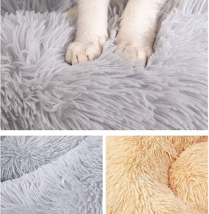 Warming Round Dog Bed for Small, Medium and Large Dogs & Cats, Short & Long Plush Pet Bed, Luxurious Faux Fur Donut Cuddler, Bolster Pet Bed & Sofa, Machine Washable 80CM 32Inch