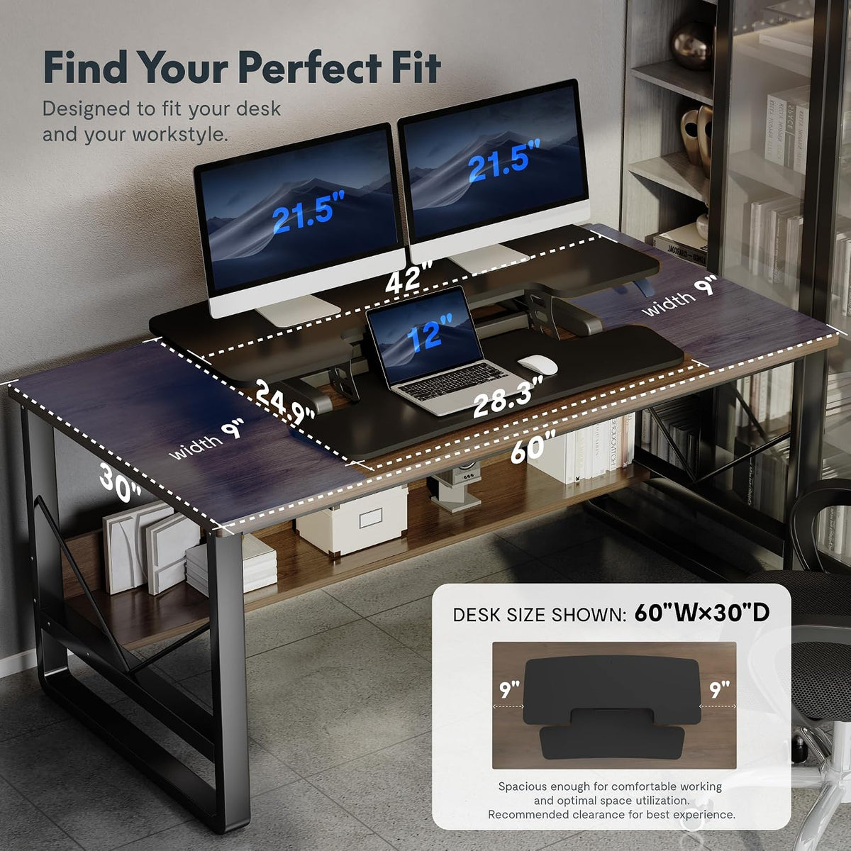FLEXISPOT Standing Desk Converter, 42", Black