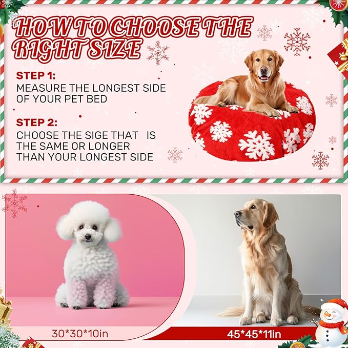 Oudain Dog Bed Cover 30 x 30 x 10 Red Snowflakes Waterproof Round Dog Bed Cover Replacement Washable for Round Dogs Beds Valentine's Day Christmas Winter Decor Scratch Resistant Mattress Protector