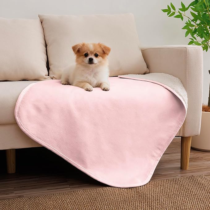 Waterproof Dog Blanket for Small Dog, Leak Proof Pet Couch Sherpa Throw Blankets for Cat, Reversible Sofa Bed Protector Machine Washable-25 x35,Pink