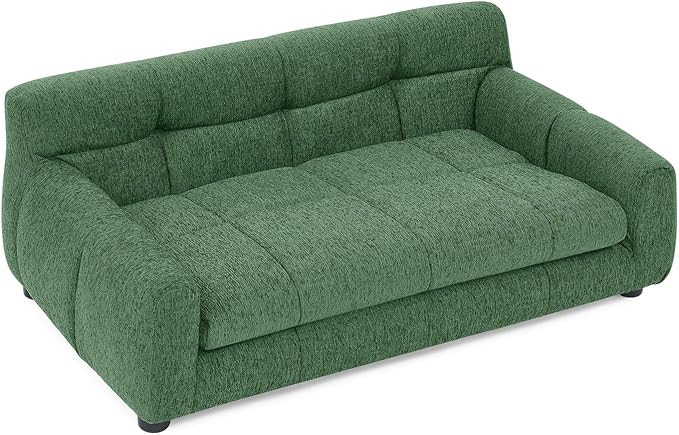 38" Pet Sofa Couch for Small and Medium Dogs, Soft Foam Cushion Dog Couch with Backrest & Armrests, Short Leg Stable Design, Durable Linen Fabric Pet Bed, Modern Style